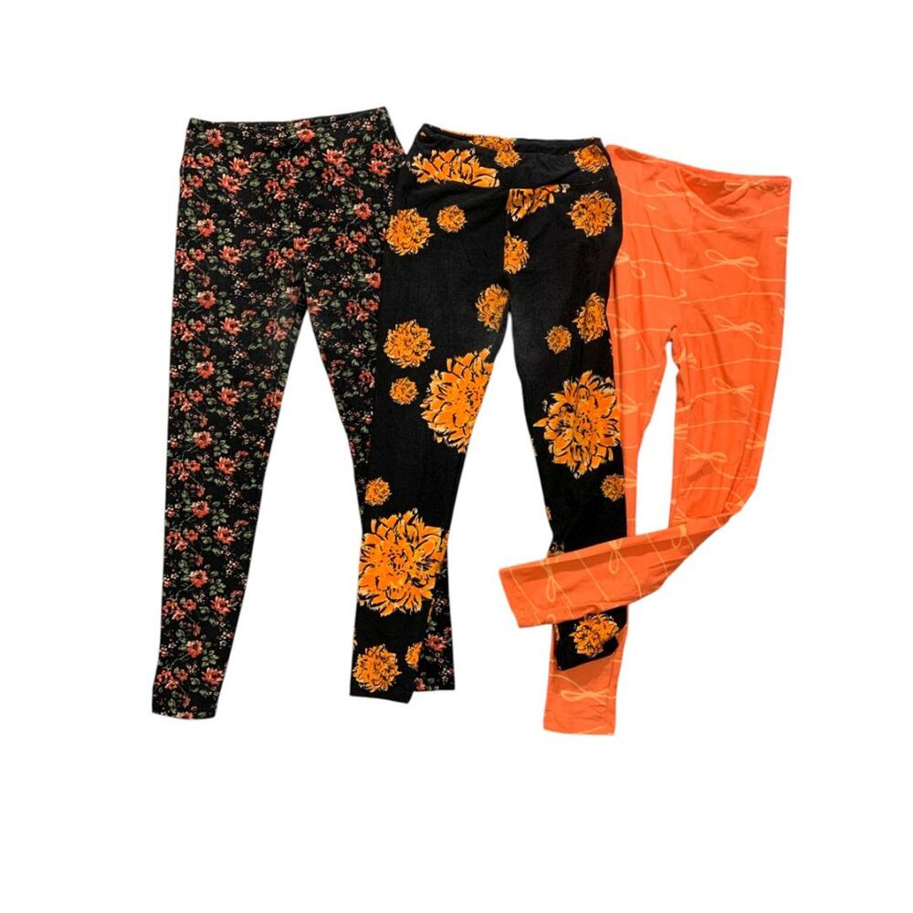 One‎ Size LulaRoe Womens Leggings 3 Pair Assorted Orange Black